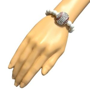 New Swarovski Crystal Stones Baseball Bracelet with White & lite Gray Beads